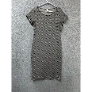 LA Breeze Dress Womens L White Black Short Sleeve Stretch Knee Length